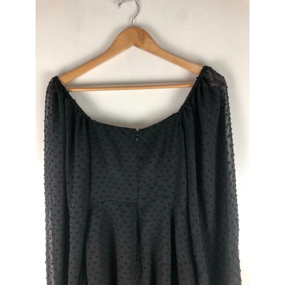 Forever 21 Black Swiss Dot Sweetheart Neck Mini Dress Long Sleeve Lined S - Picture 4 of 7
